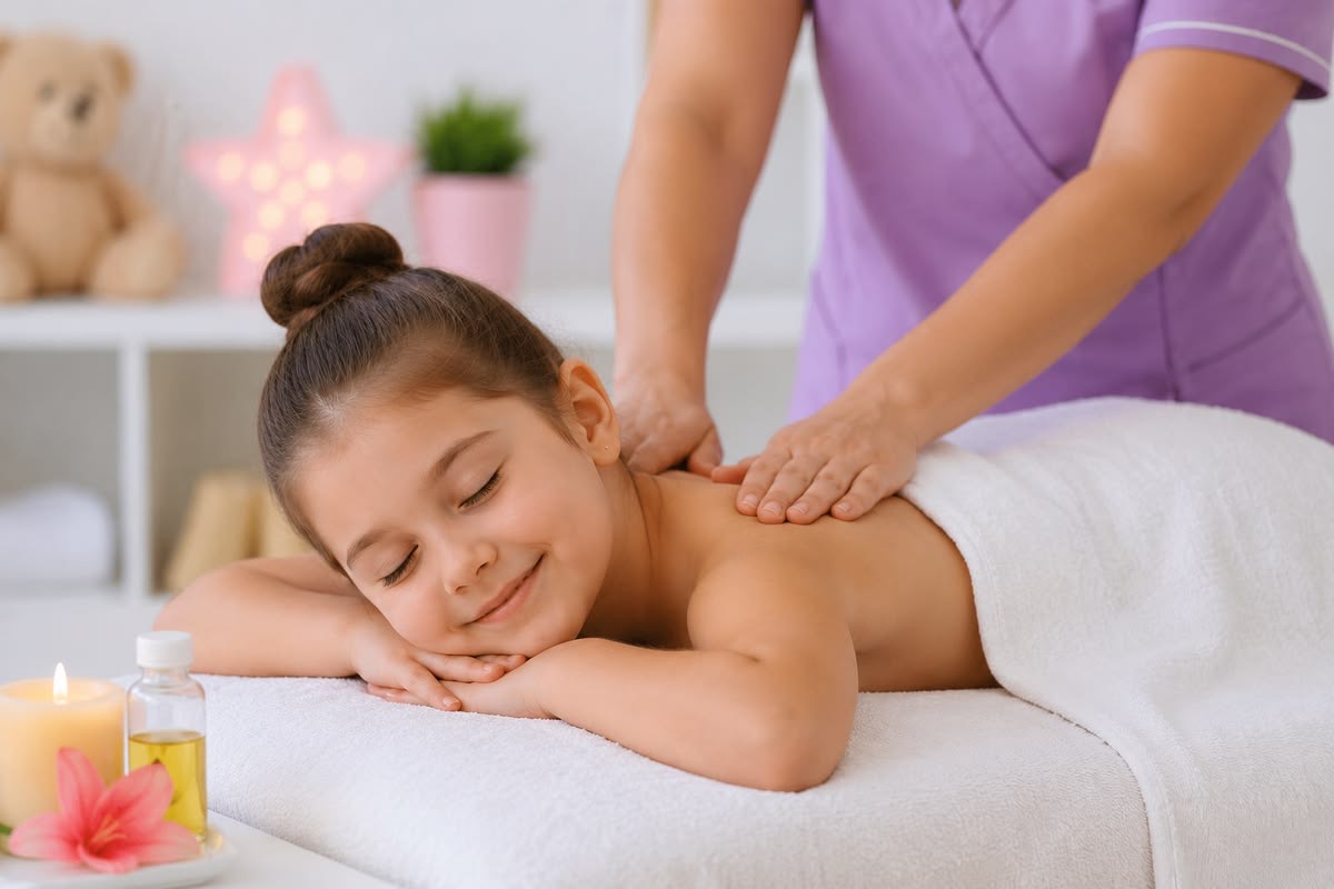 A younger guest enjoying a gentle spa massage