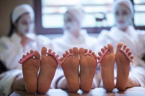 Young guests enjoying a fun spa pedicure experience
